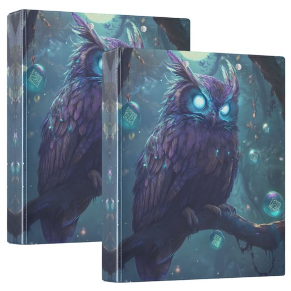 ALAZA Blue Eyes Owl Hardcover 3 Ring Binder 1.5" D-Rings with Interior Pockets Binders School 2 PCs