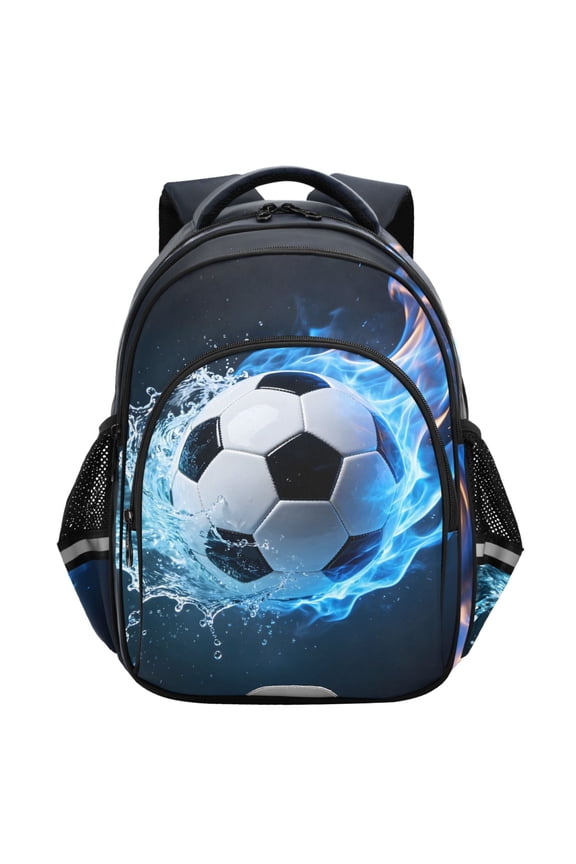 Blue Fire Soccer School Backpack Elementary Bag Student Bookbag Travel Rucksack
