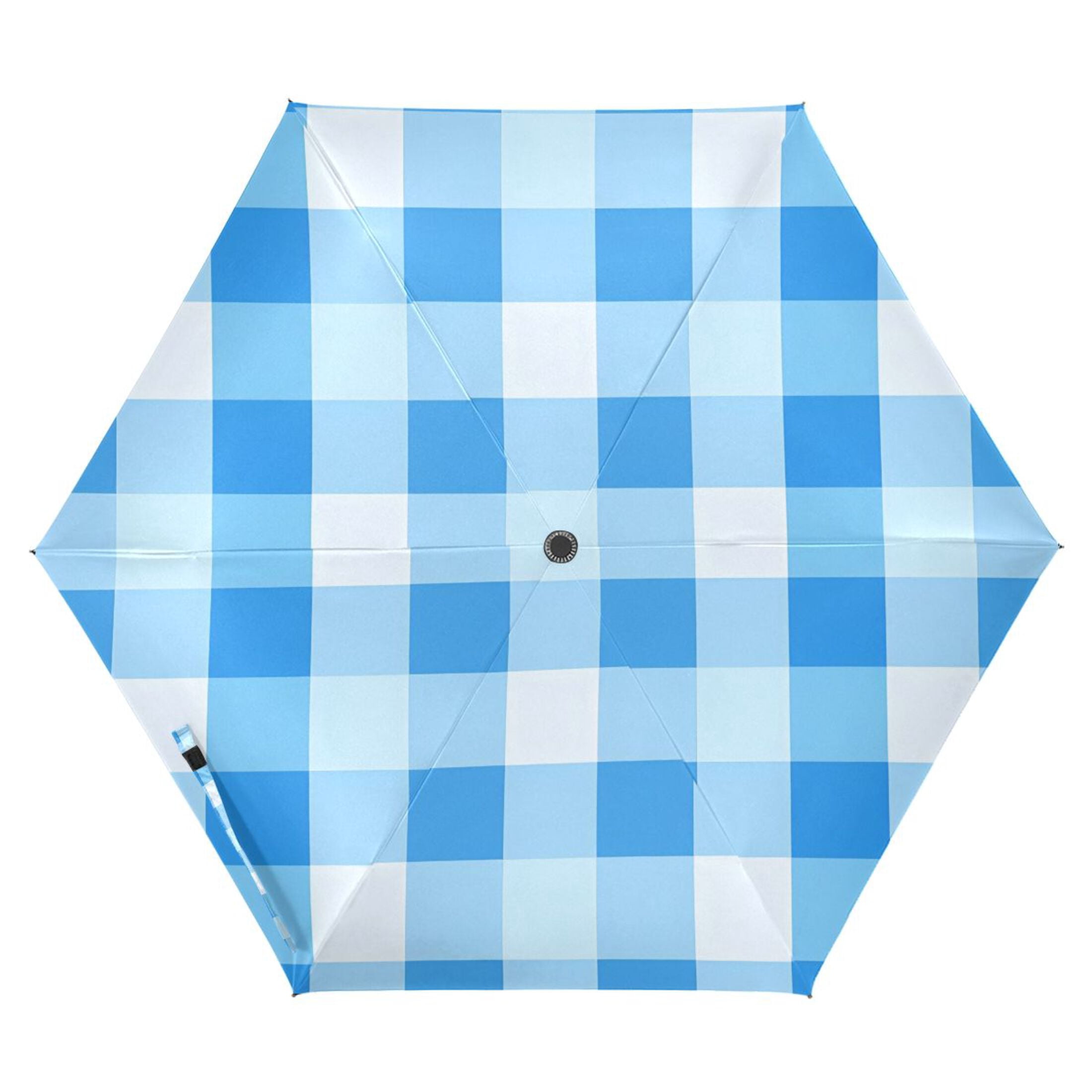 ALAZA Blue Geometric Checkered Grid Pattern UPF 50+ Compact Folding Umbrella for Rain Travel Umbrella Packable