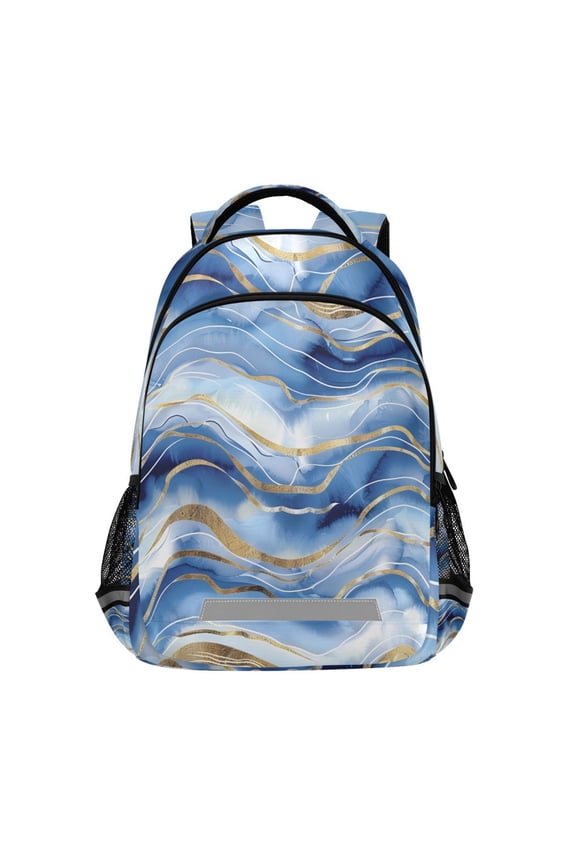 Blue Gold Marble Backpack Elementary School Bag Bookbag Travel Rucksack
