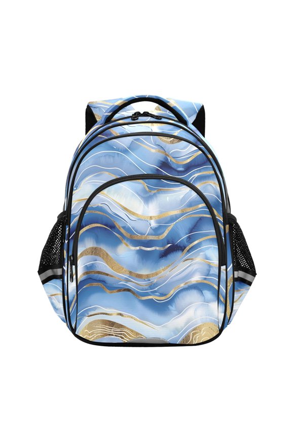 Blue Gold Marble School Backpack Elementary Bag Bookbag Travel Rucksack