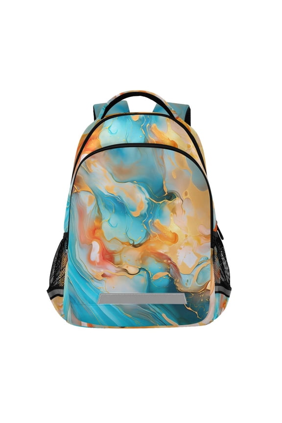 Blue Golden Marble Backpack Elementary School Bag Bookbag Travel Rucksack