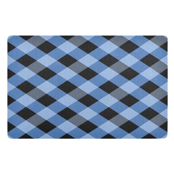 ALAZA Blue Grid Checkered Pattern Door Mat Outdoor Indoor Entrance Low Profile Floor Rugs 32"x20"