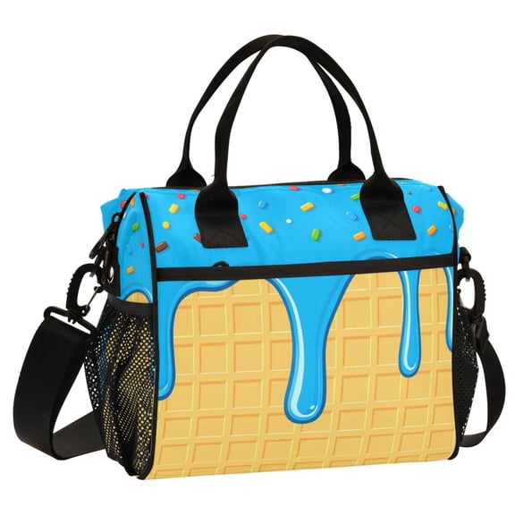 ALAZA Blue Ice Cream Waffle Print Cooler Lunch Bag Insulated Reusable Lunch Tote Large Leakproof Thermal Lunch Box for Work School Picnic Travel Small