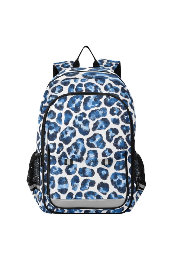 Blue Leopard Print Laptop Backpack Purse Travel Bag Casual School Bookbag Rucksack for Women Men
