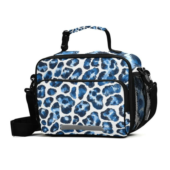 ALAZA Blue Leopard Print Lunch Box Insulated Cooler Bag Reusable Tote Bags Shoulder Strap