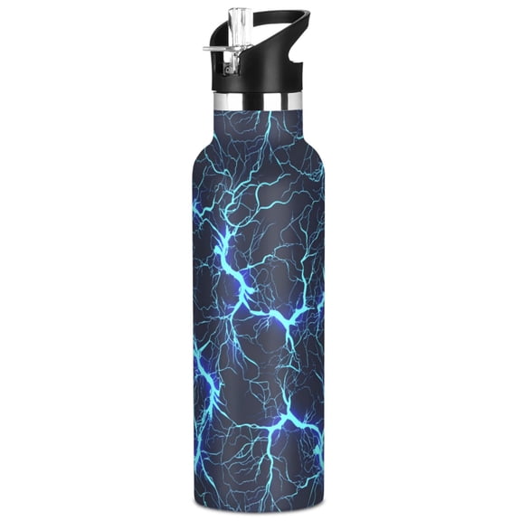 ALAZA Blue Lightning Pattern Stainless Steel Water Bottle Vacuum Insulated Leak-Proof Tumbler with Straw Handle 20oz