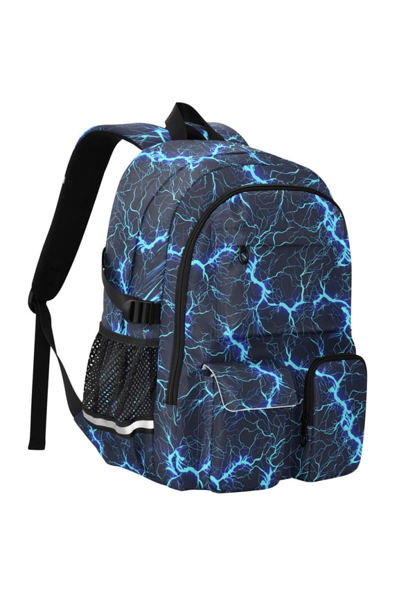 Blue Lightning Print Student Backpack School Bookbag Large Laptop Daypack Travel Bag