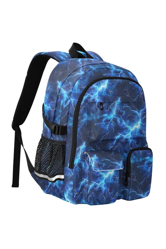 Blue Lightning Print Student Backpack School Bookbag Large Laptop Daypack Travel Bag
