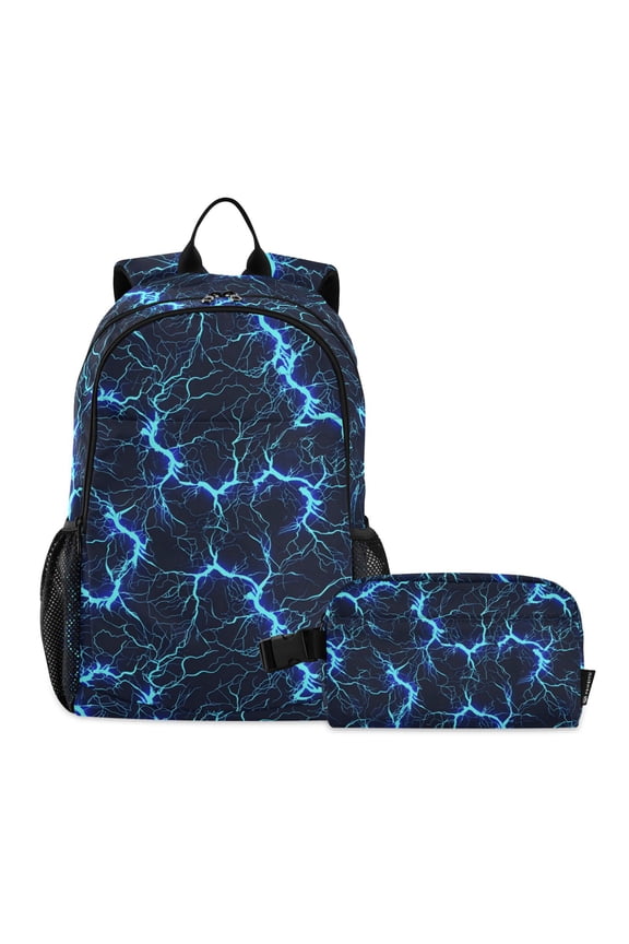 Blue Lightning School Backpack Lunch Box Set Student Bookbag