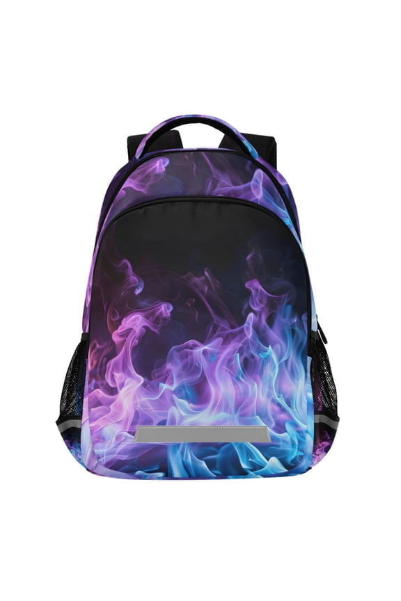 Blue Purple Flame Pattern Backpack Elementary School Bags Student Bookbag Travel Rucksack