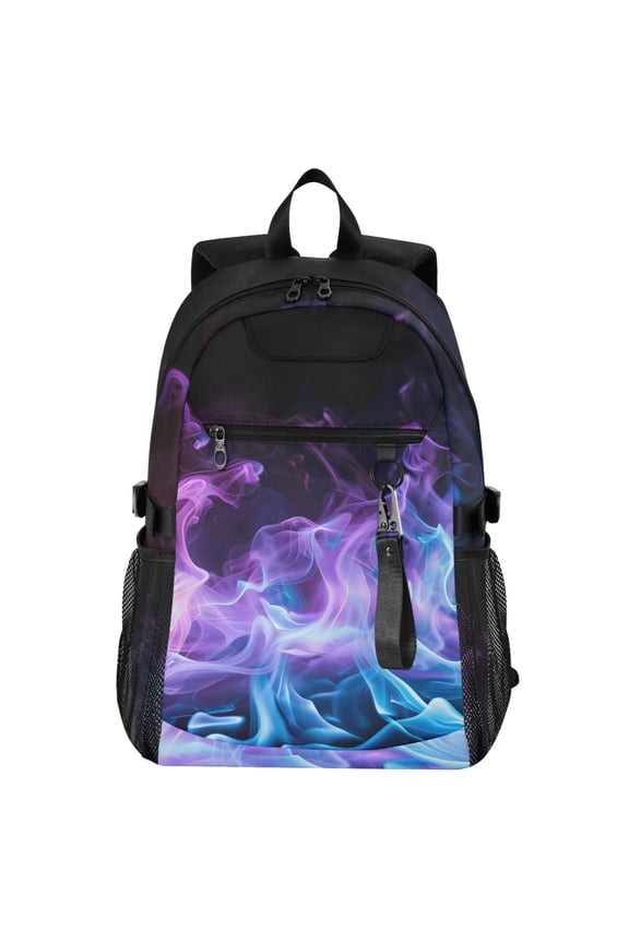 Blue Purple Flame Pattern School Backpack Travel Laptop Bag College Bookbag Casual Daypack for Women Men