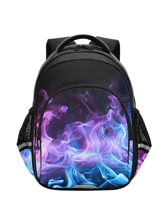 Blue Purple Flame School Backpack Elementary Bag Student Bookbag Travel Rucksack