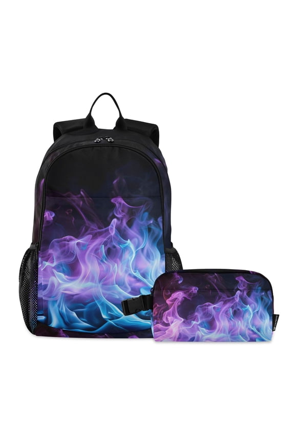 Blue Purple Flame School Backpack Lunch Box Set Student Bookbag