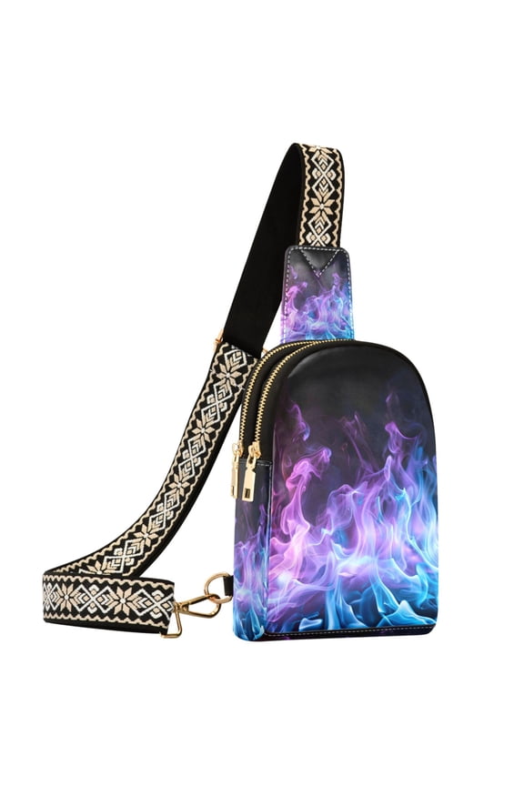 Blue Purple Flame Sling Bag for Women Men Waterproof Crossbody Chest Bags