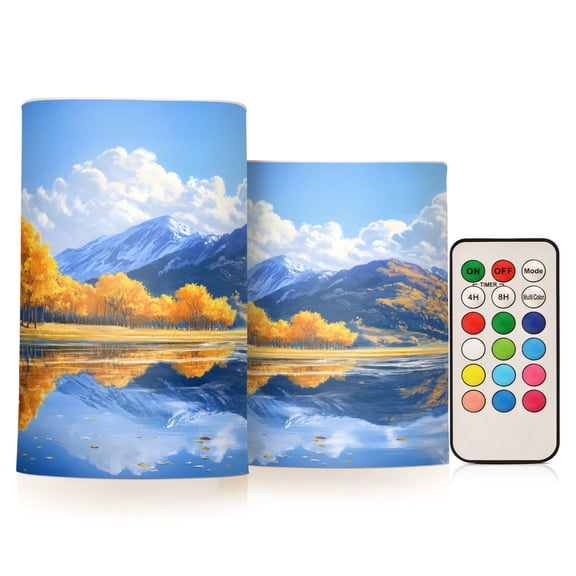 ALAZA Blue Sky Clouds Landscape 2 PCs LED Flickering Flameless Candles with Remote Timer Battery Operated Candle