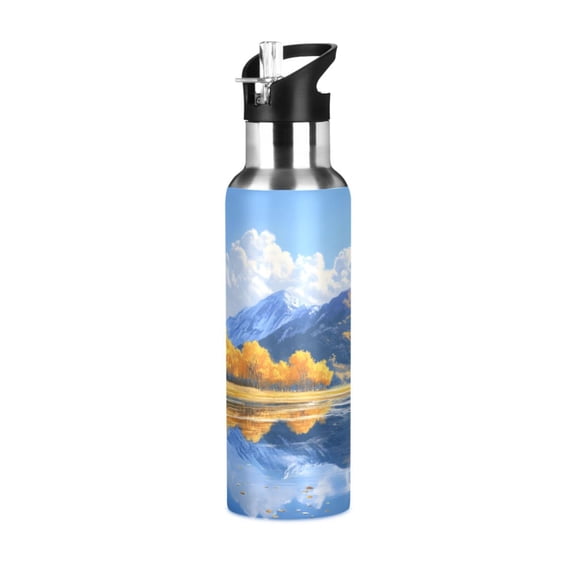 ALAZA Blue Sky Clouds Landscape Water Bottle Insulated Flask Stainless Steel Straw Lid 20 oz