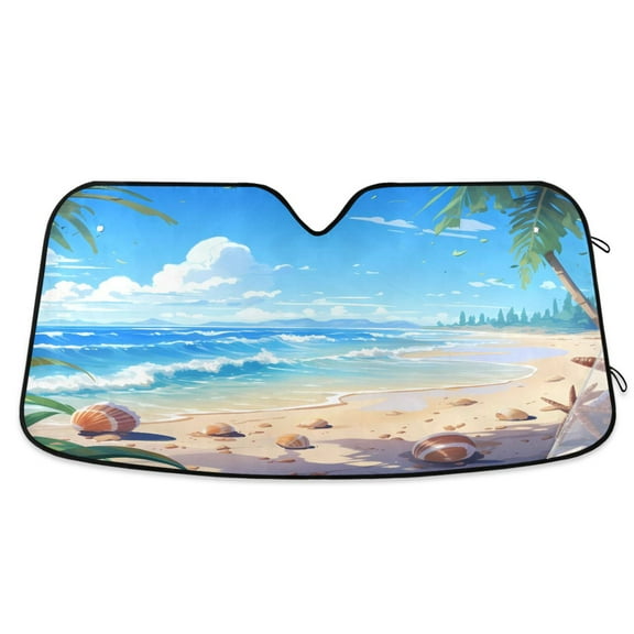 ALAZA Blue Sky and Beach Windshield Sun Shade Car Foldable Sun Visor Block UV Rays Protector 55"x27.6"