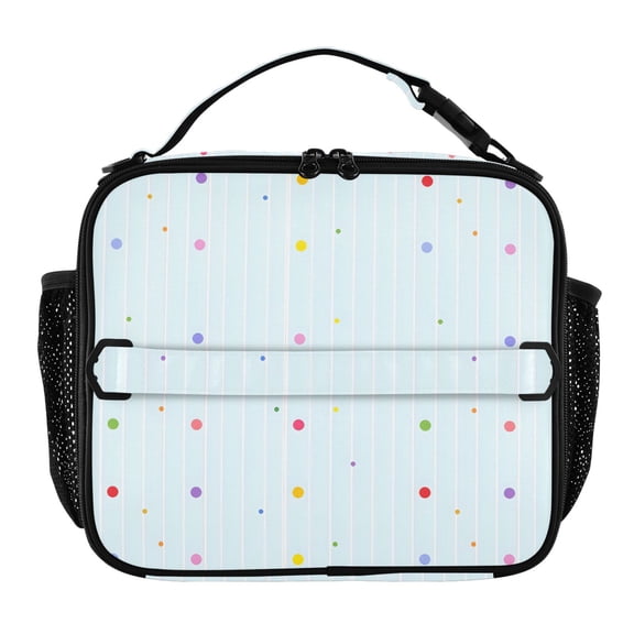 ALAZA Blue Stripes Polka Dots Lunch Box Insulated Lunch Bag Cooler Tote with Shoulder Strap