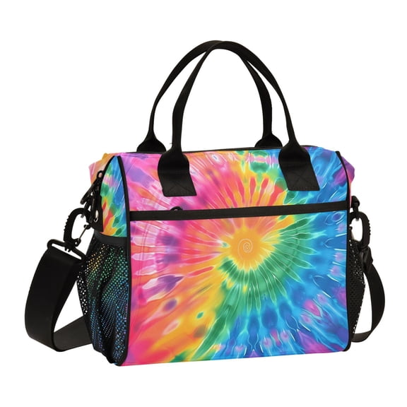 ALAZA Blue Tie Dye Insulated Lunch Bag Reusable Tote Box Adjustable Shoulder Strap for Work Picnic
