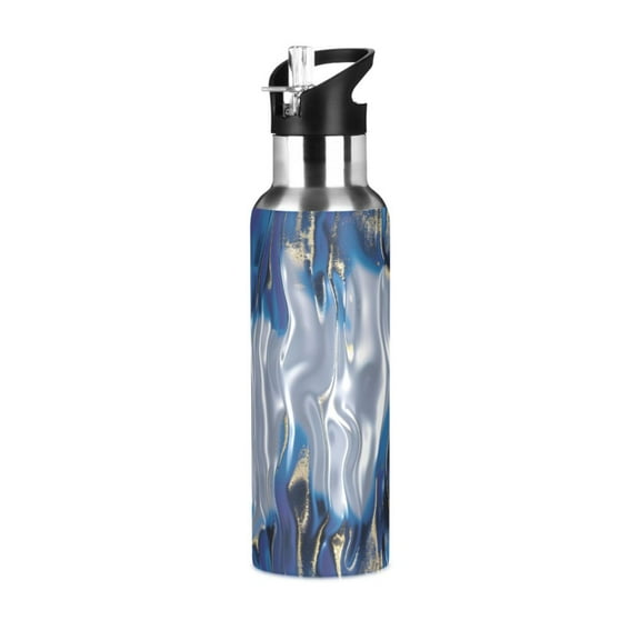 ALAZA Blue Tie Dye Water Bottle Insulated Flask Stainless Steel Straw Lid 20 oz