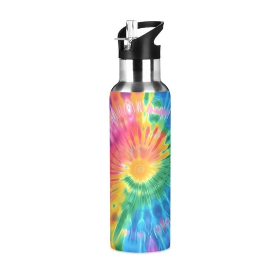ALAZA Blue Tie Dye Water Bottle Insulated Flask Stainless Steel Straw Lid 20 oz