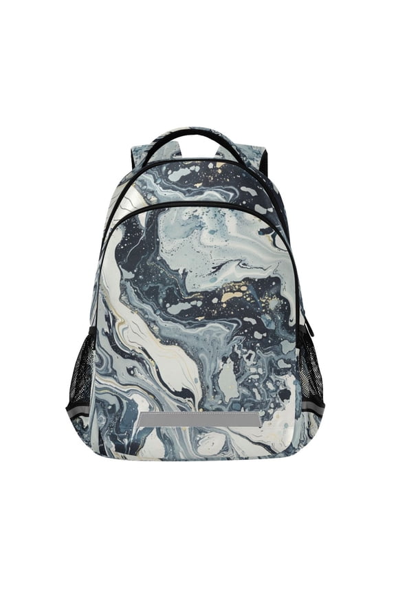 Blue White Marble Backpack Elementary School Bag Bookbag Travel Rucksack