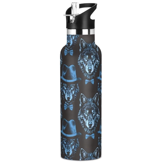 ALAZA Blue Wolf with Hats Pattern Stainless Steel Water Bottle Vacuum ...