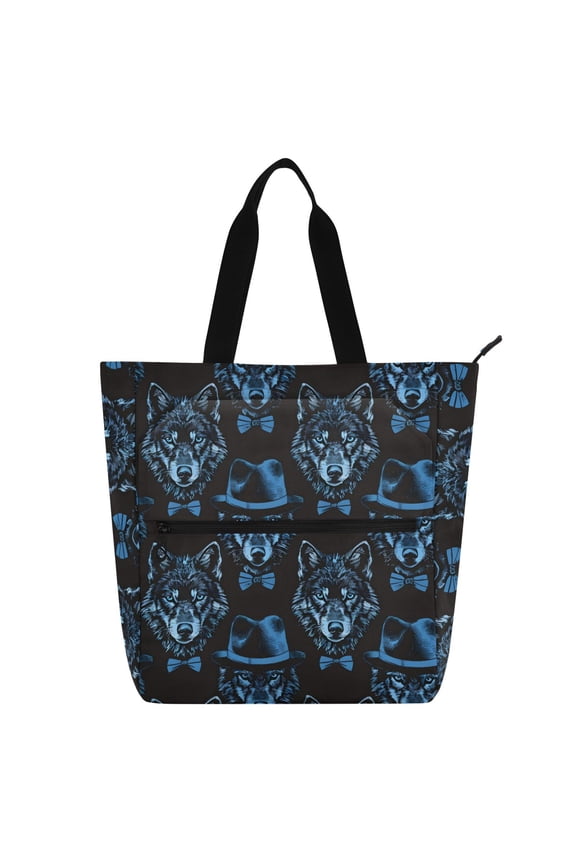 Blue Wolf with Hats School Book Bag Kids Tote Bags Handbag