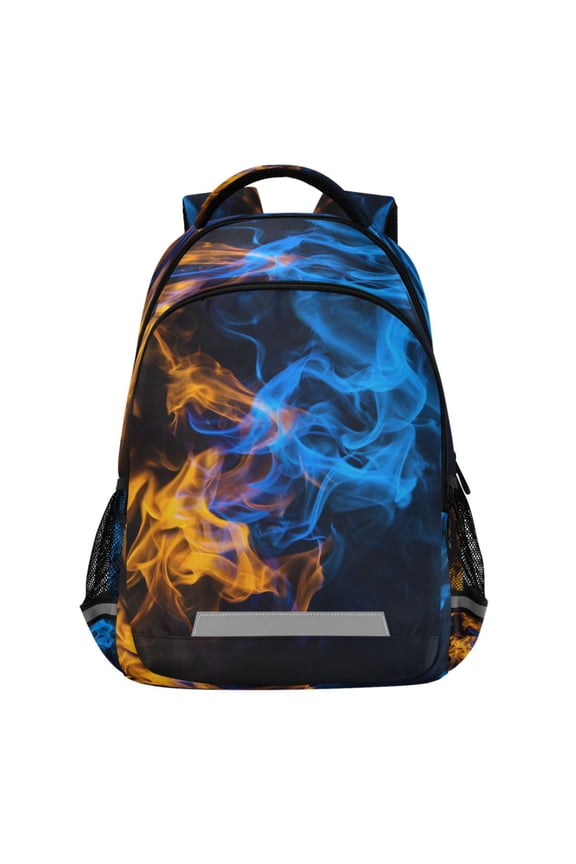 Blue Yellow Flames Pattern Backpack Elementary School Bags Student Bookbag Travel Rucksack