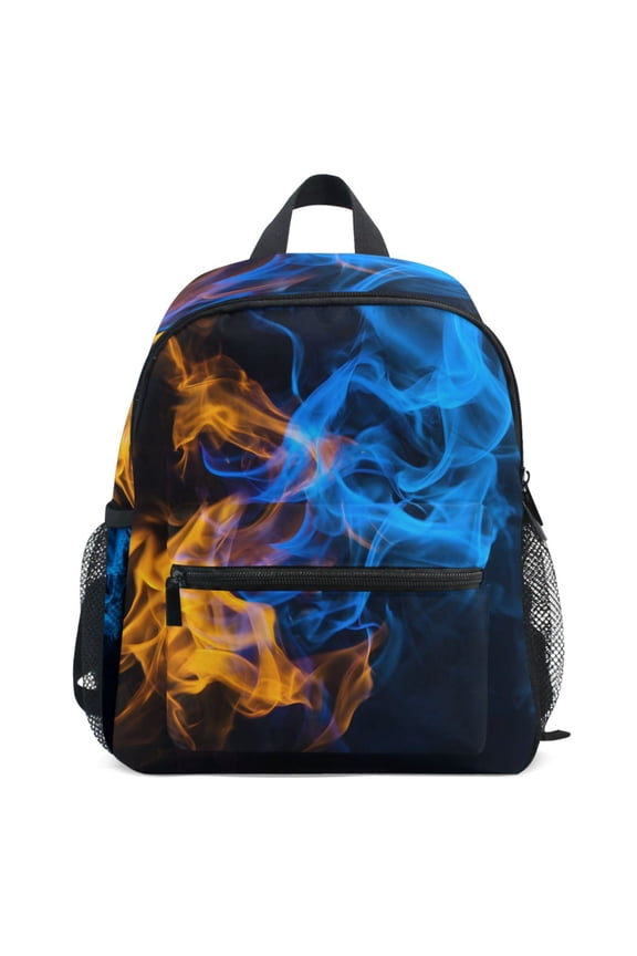 Blue Yellow Flames Pattern School Backpack Student Bookbag Mini Bag