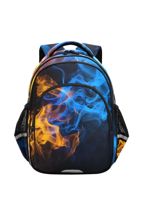 Blue Yellow Flames School Backpack Elementary Bag Student Bookbag Travel Rucksack