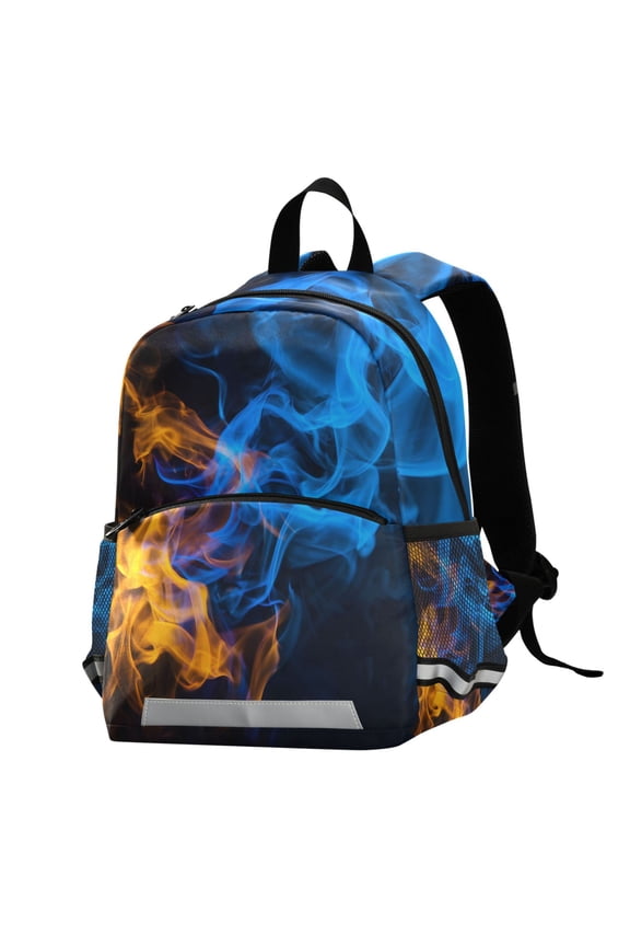 Blue Yellow Flames School Backpack Elementary Student Bookbag