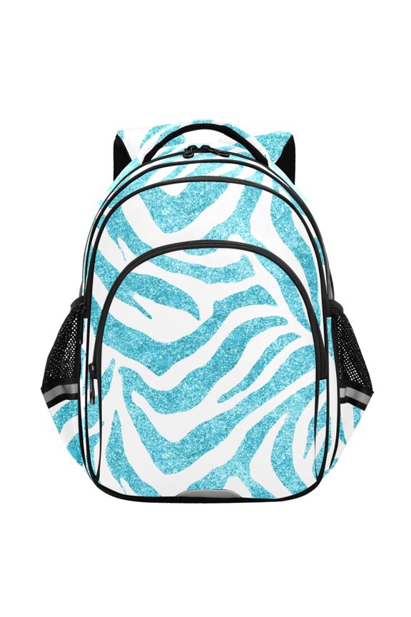 Blue Zebras Pattern School Backpack Elementary Bag Student Bookbag Travel Rucksack