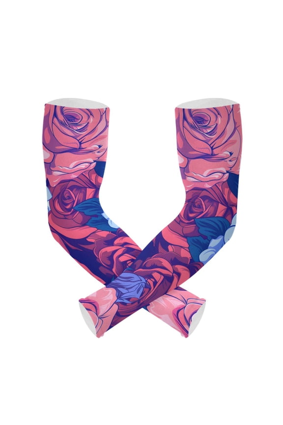 Blue and Red Roses Flower UV Sun Protection Arm Sleeves UPF 50+ Compression Cooling Sleeve 1 Pair