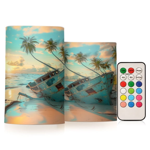 ALAZA Boat in Side 2 PCs LED Flickering Flameless Candles with Remote Timer Battery Operated Candle
