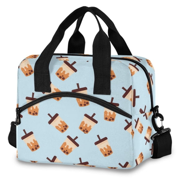 ALAZA Boba Bubble Tea Blue Insulated Lunch Box Large Reusable Cooler Bag with Shoulder Strap