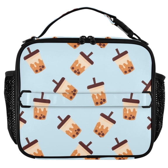 ALAZA Boba Bubble Tea Blue Insulated Lunch Box Lunch Bag Cooler Tote with Shoulder Strap