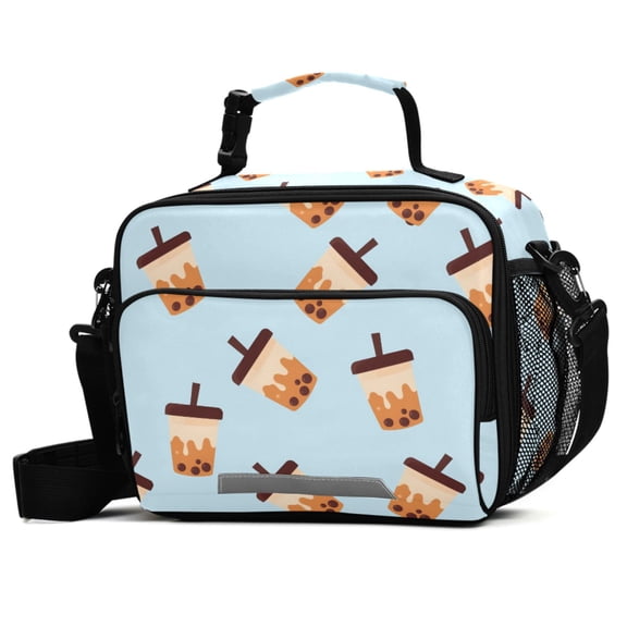 ALAZA Boba Bubble Tea Blue Lunch Box Insulated Cooler Bag Reusable Tote Bags with Shoulder Strap