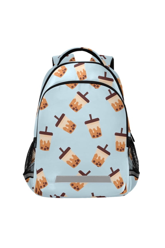 Boba Bubble Tea Blue Pattern Backpack Elementary School Bags Student Bookbag Travel Rucksack