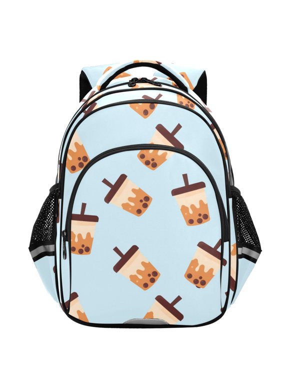Boba Bubble Tea Blue School Backpack Elementary Bag Student Bookbag Travel Rucksack