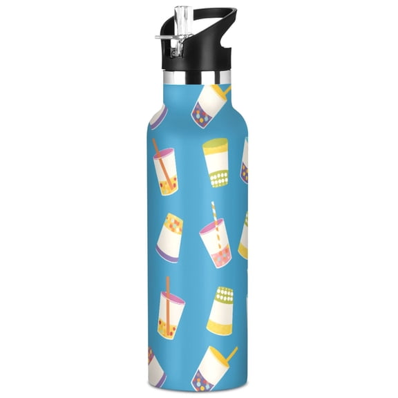 ALAZA Boba Bubble Tea Pattern Stainless Steel Water Bottle Vacuum Insulated Leak-Proof Tumbler with Straw Handle 20oz