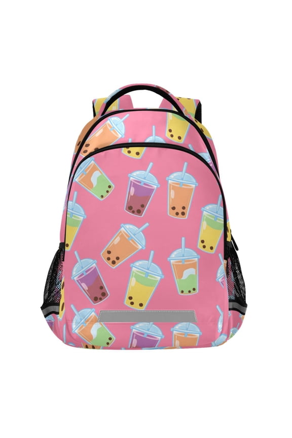 Boba Bubble Tea Pink Pattern Backpack Elementary School Bags Student Bookbag Travel Rucksack