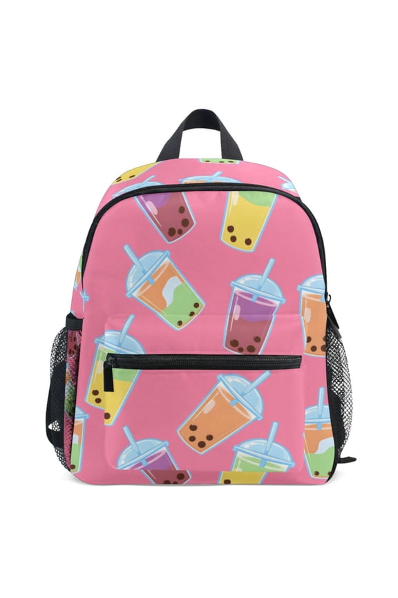 Boba Bubble Tea Pink Pattern School Backpack Student Bookbag Mini Bag