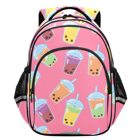 ALAZA Boba Bubble Tea Pink School Backpack Elementary Bag Student Bookbag Travel Rucksack