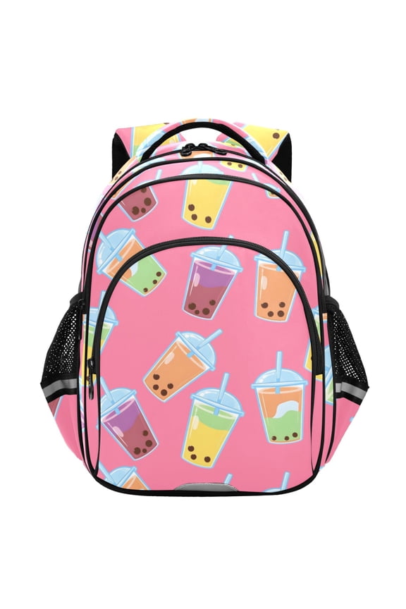 Boba Bubble Tea Pink School Backpack Elementary Bag Student Bookbag Travel Rucksack