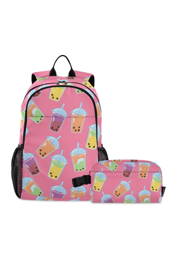 Boba Bubble Tea Pink School Backpack Lunch Box Set Student Bookbag