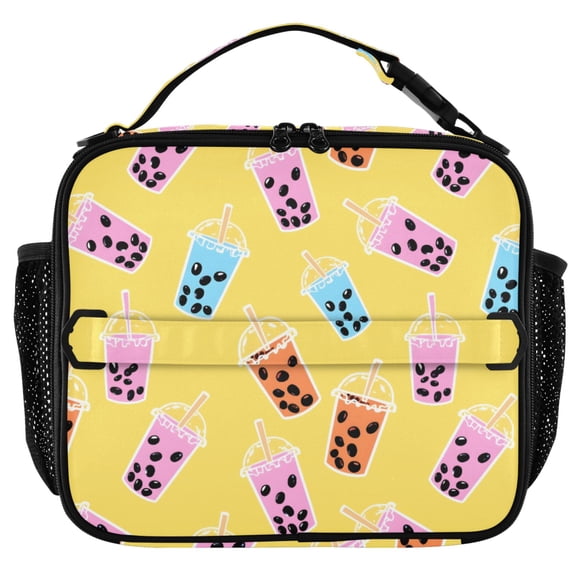 ALAZA Boba Bubble Tea Yellow Insulated Lunch Box Lunch Bag Cooler Tote with Shoulder Strap