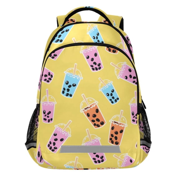 ALAZA Boba Bubble Tea Yellow Pattern Backpack Elementary School Bags Student Bookbag Travel Rucksack