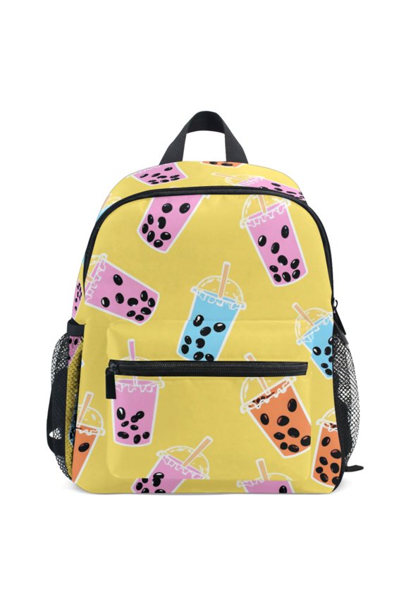 Boba Bubble Tea Yellow Pattern School Backpack Student Bookbag Mini Bag
